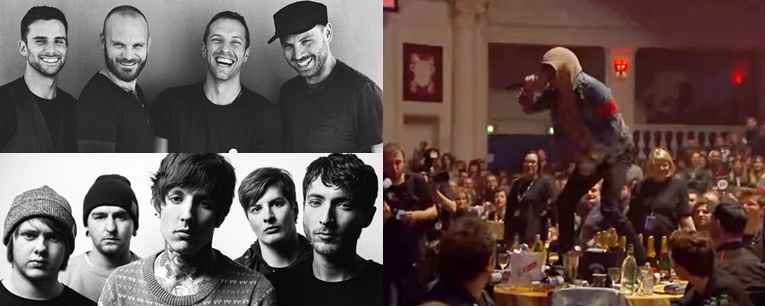 ดราม่า! Coldplay ถูกนักร้องนำ Bring Me The Horizon เหยียบถล่มโต๊ะกลางงานประกาศรางวัล